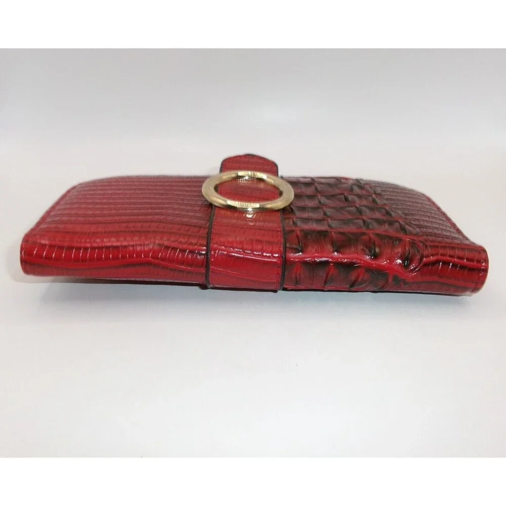 Women’s Guang Tong Wallet Red Croco Leather? Clutch Change Purse Gold Buckle 7x4